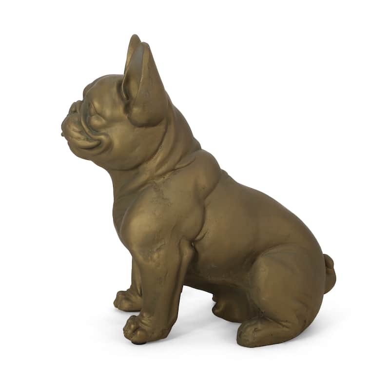Outdoor Dog Garden Glass Sculpture, Outdoor French Bulldog Garden Statue, Rustic Gold, No Assembly Required