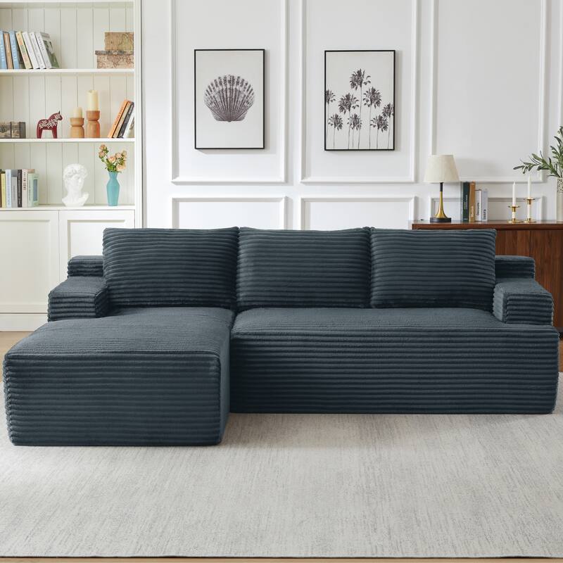 Rossetta L-Shaped Left-Facing Modular Classic Corduroy Fabric Striped Sectional Sofa with Deep Seat - Dark Gray