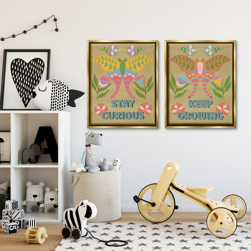 Stupell Stay Curious & Keep Growing Framed Floater Canvas Wall Art Design By Julia Frost (Set of 2)