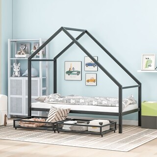Versatile Metal House Bed Frame Twin Size Floor Bed Kids Bed Frame with ...