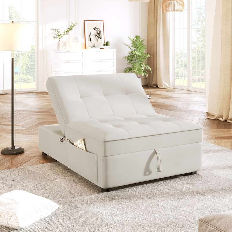 4-in-1 Convertible Sofa Bed Chair Folding Ottoman Living Room Sleeper Chaise Lounge with Adjustable Backrest USB Port and Pocket