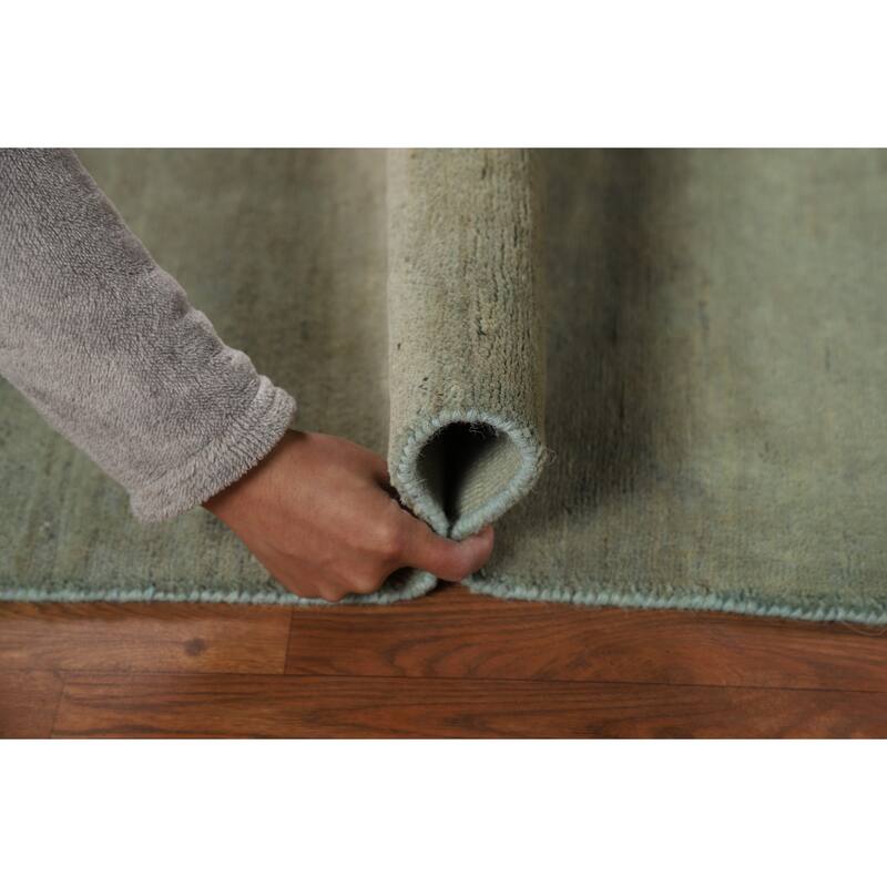 Gabbeh Modern Foyer Rug Green Hand-Knotted Wool Carpet - 2'8"x 4'1"