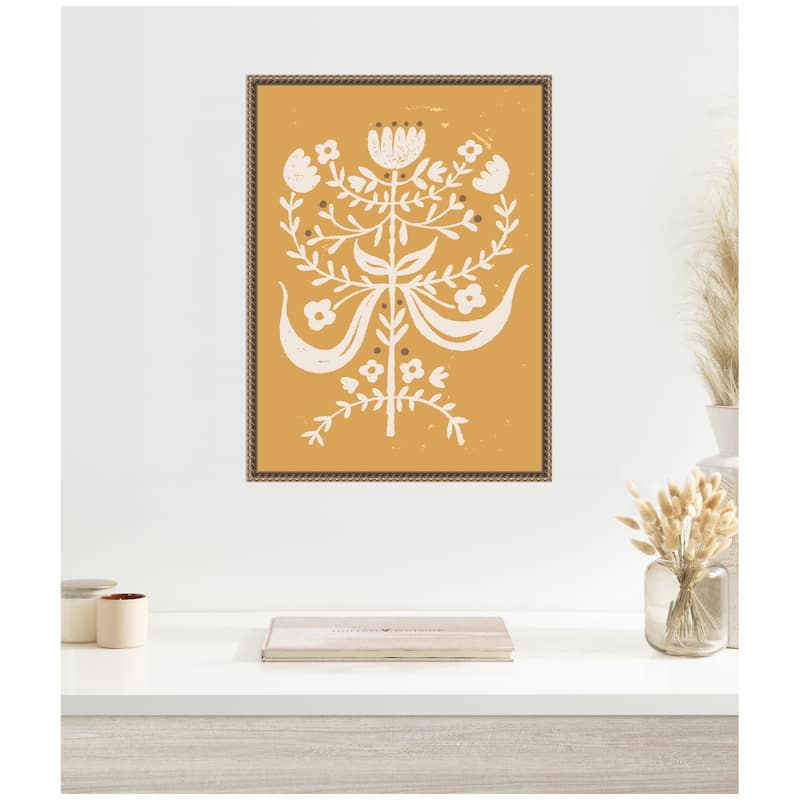 Kate and Laurel Bungalow Charm Golden Rod by Vicky Yorke Framed Canvas Wall Art Print