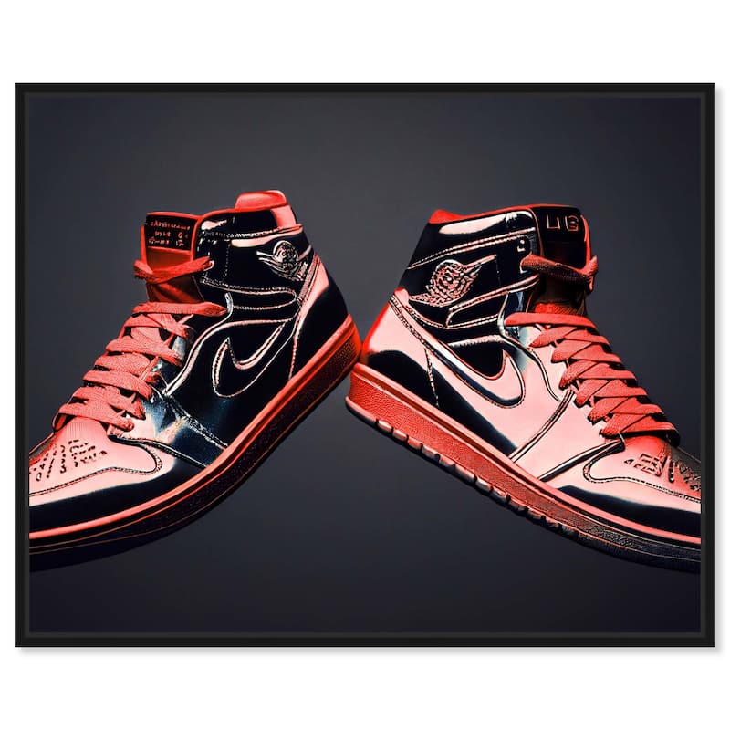 Notoriart Red Sneakers On Display Framed Sneaker 1 Piece Canvas Wall Art - 21 x 31 - Black