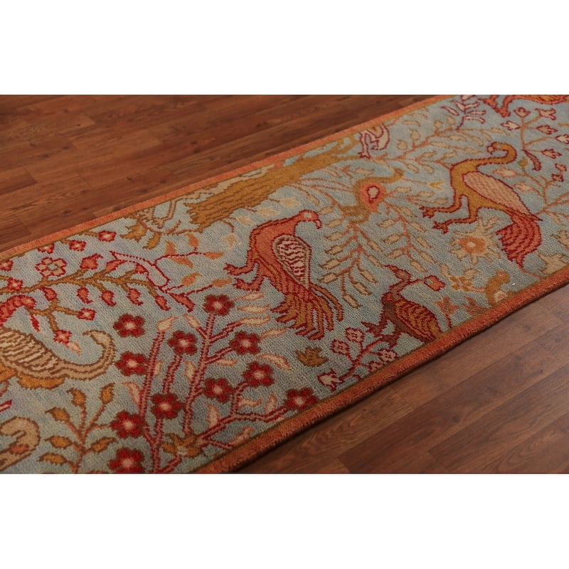 Animals Design Ziegler Indian Runner Rug Handmade Wool Carpet - 2'6"x 8'1"
