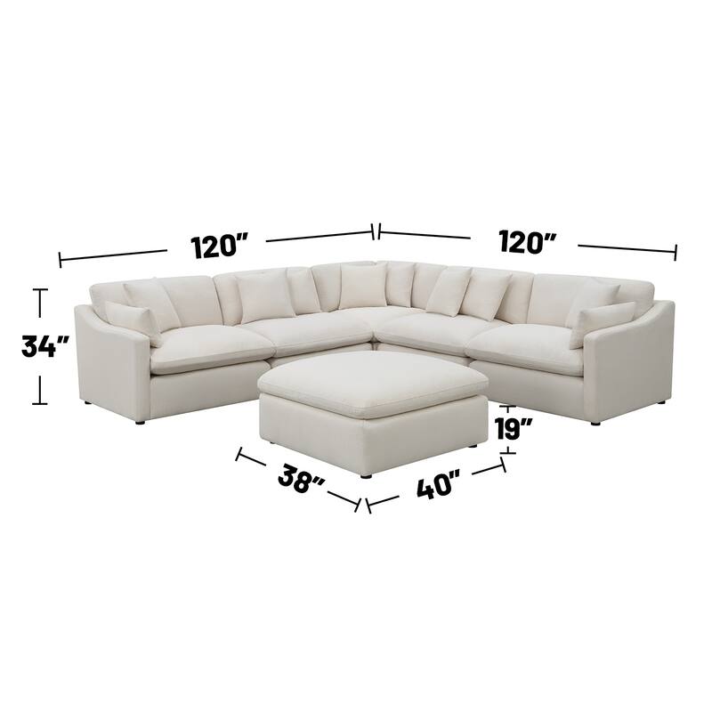6 Piece Reversible Cushion Modular Sectional in Off-White