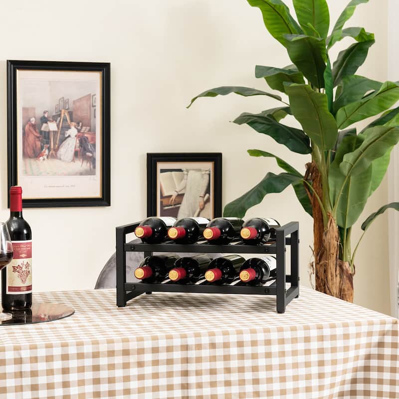 Gymax 8 Bottle Wine Rack 2 Tier Wine Display Storage Holder Countertop