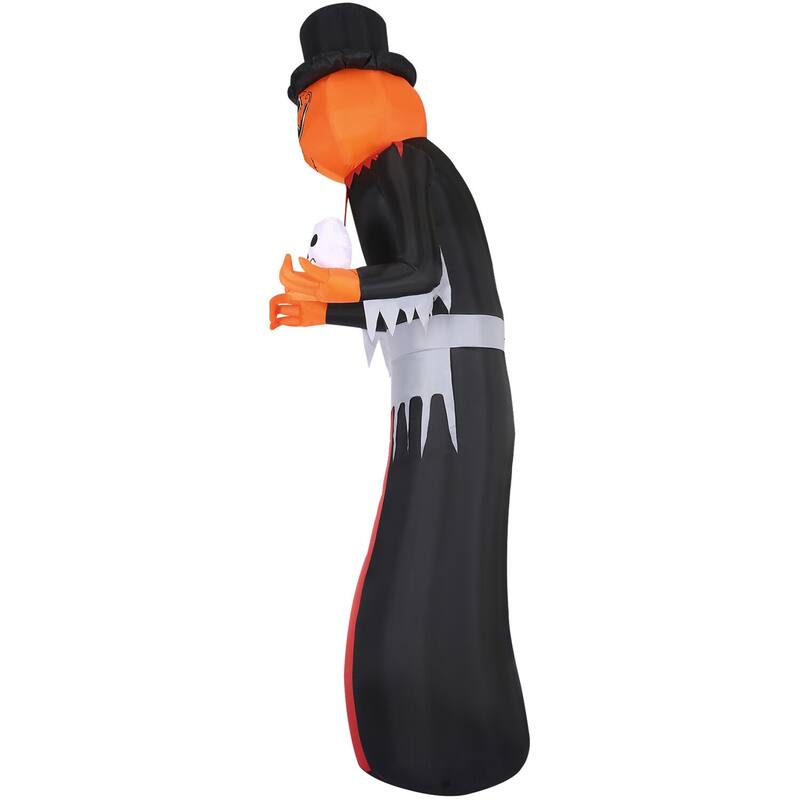 Haunted Hill Farm 12-Ft. Tall Pre-lit Inflatable Jack-O-Lantern Man with Top Hat and Skull
