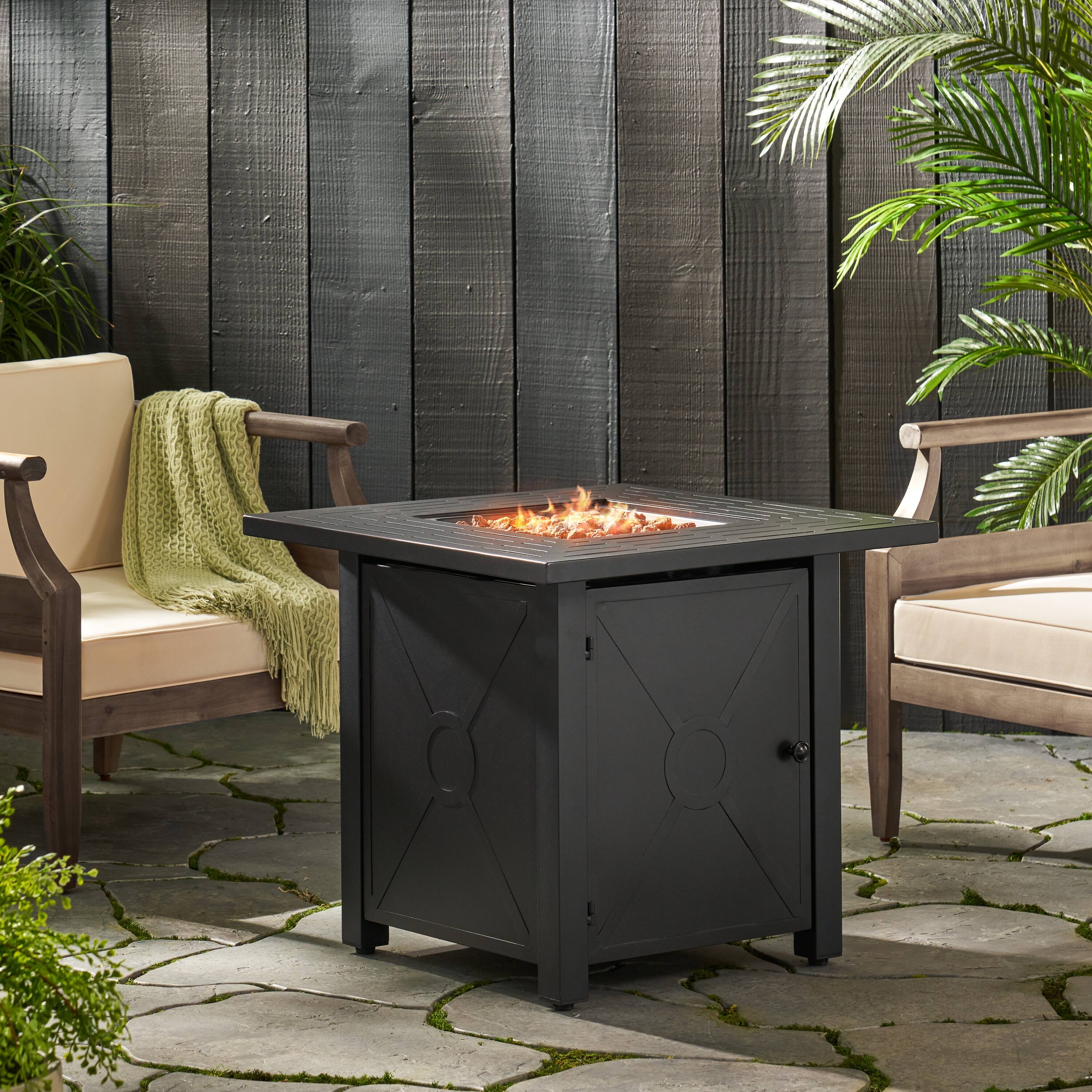 Elwick Outdoor Outdoor 40,000 BTU Iron Square Fire Pit, Black by