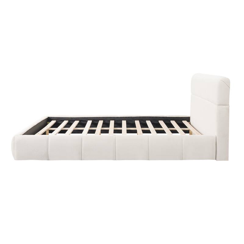 Christopher Knight Home - Sio Modern Boucle Upholstered Platform Bed Frame with Wooden Slats Support, No Box Spring Needed