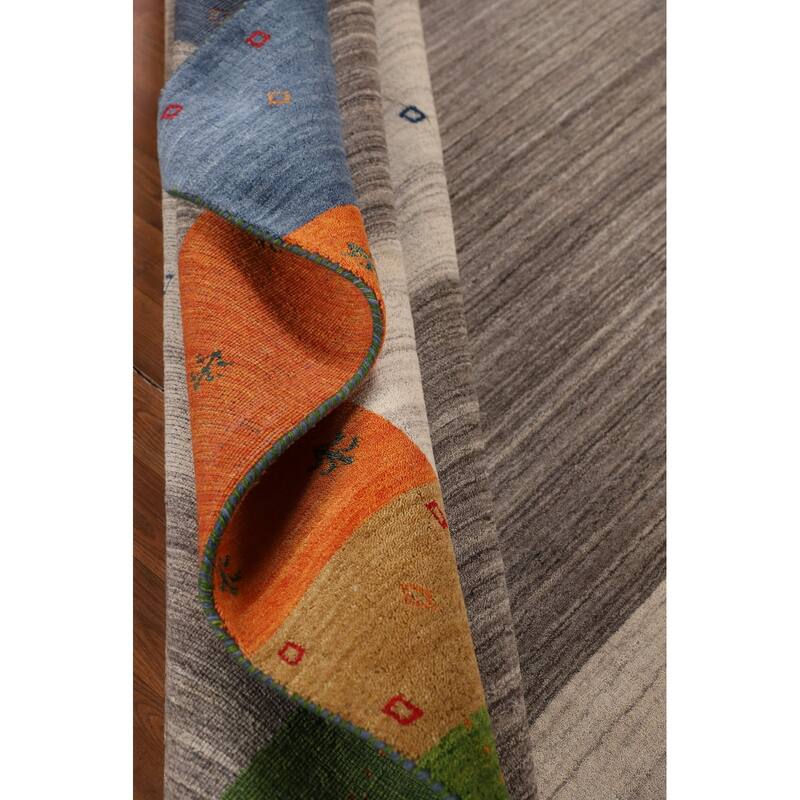 Striped Gabbeh Indian Area Rug Handmade Multi-Color Wool Carpet - 8'1"x 9'7"