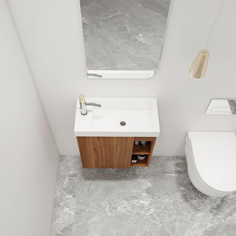 Malwee 20" Floating Bathroom Vanity, Mini Wall Mounted Bathroom Vanity with Resin Sink and Soft Close Door