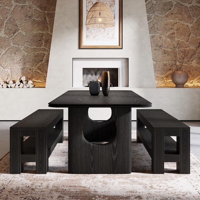 59" Dining Bench with Storage Shelf, Entryway Bench for Dining Room, Bedroom, Kitchen, End of Bed