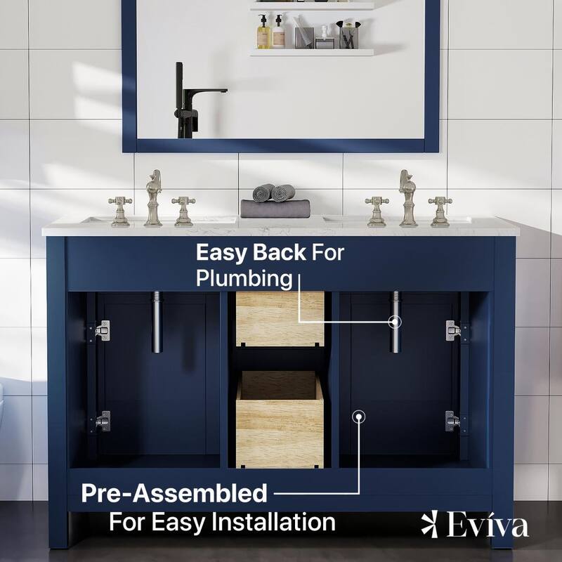 Artemis 48" Blue DS Bath Vanity with Carrara Style Man-Made Stone Top - 48