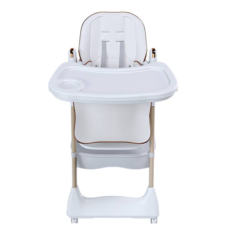 Adjustable High Chair for Babies Aged 0-6 Years with Safety Belt and Lockable Wheels