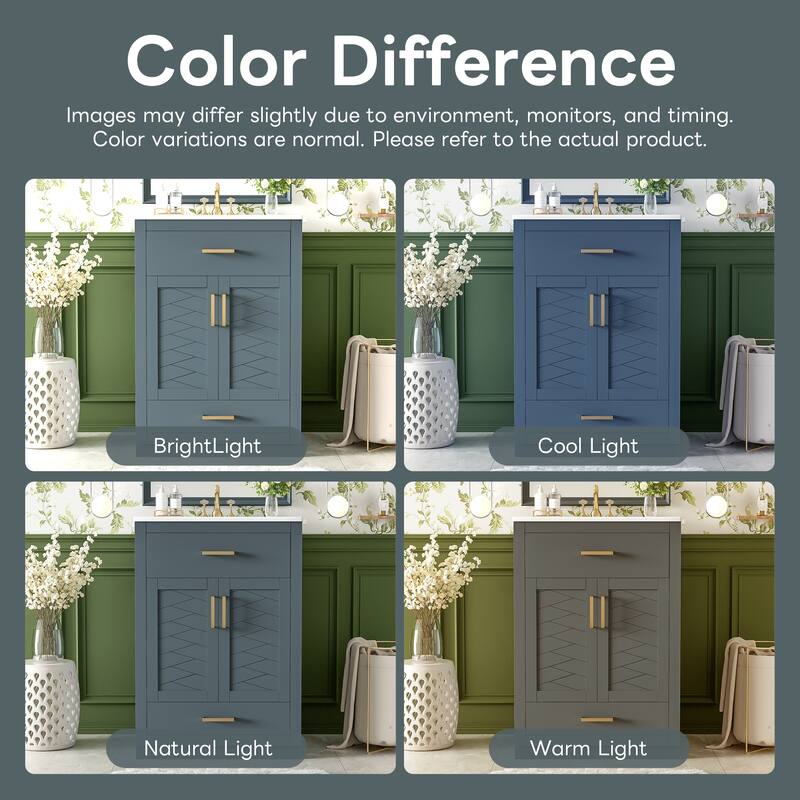 Roomfitters 24 Inch Bathroom Vanity with Integrated Ceramic Sink, Storage Cabinet & Tilt-Down Compartment