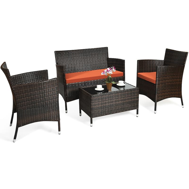 4 PCS Patio Furniture Set Rattan Sofa & Chairs Set