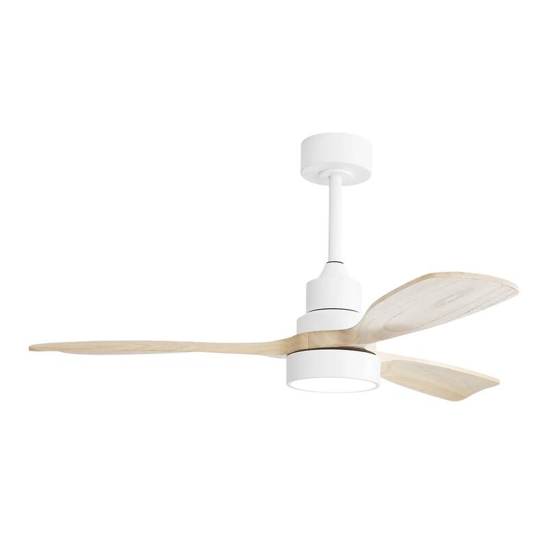 48 Inch Solid Wood Ceiling Fan with Dimmable Light 6 Speed Reversible DC Motor - White