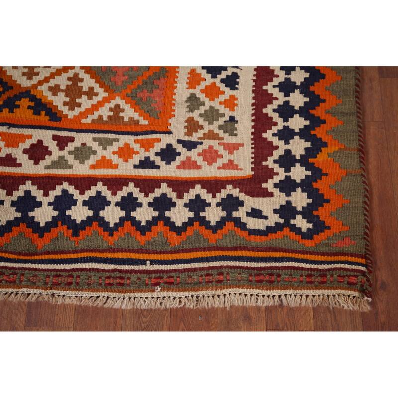 Vegetable Dye Kilim Qashqai Persian Vintage Rug Flatweave Wool Carpet - 4'11"x 7'10"