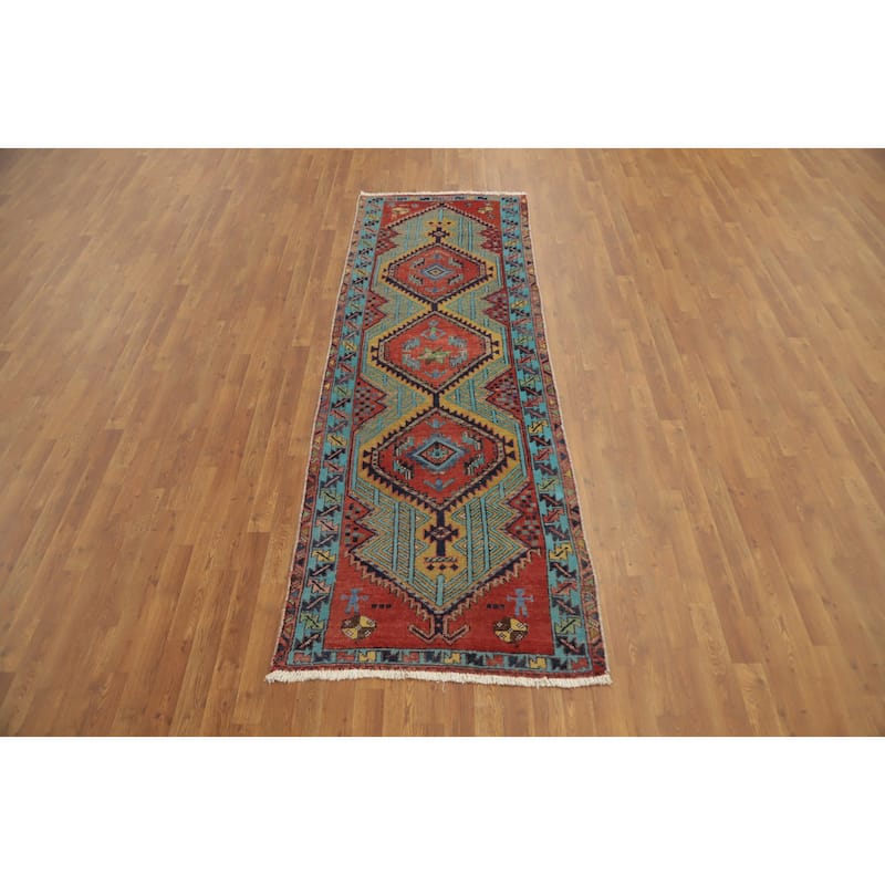 Hand Knotted Oriental 100% Wool Carpet Traditional Tribal Oranges & Rust Ardebil Runner Rug - 9' 5'' X 3' 1''
