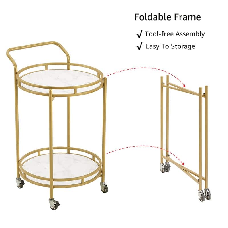 ROSEN GARDEN Metal Round Rolling Bar Cart