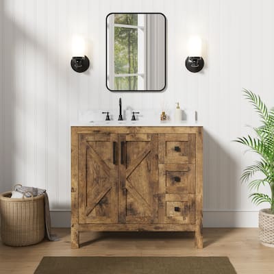Bathroom Vanity Set with Engineered Stone Quartz top and Sink Pre-installed Large Storage Space