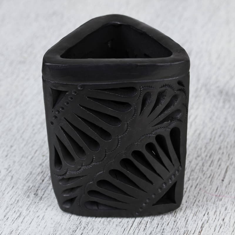 Handmade Oaxacan Twilight Ceramic Pencil Holder (Mexico) - 3.9" H x 3.1" W x 2.8" D