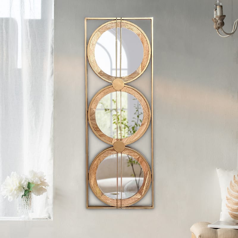 3 Mirror Piece Wall Mirror with Gold Rectangular Frame - Gold