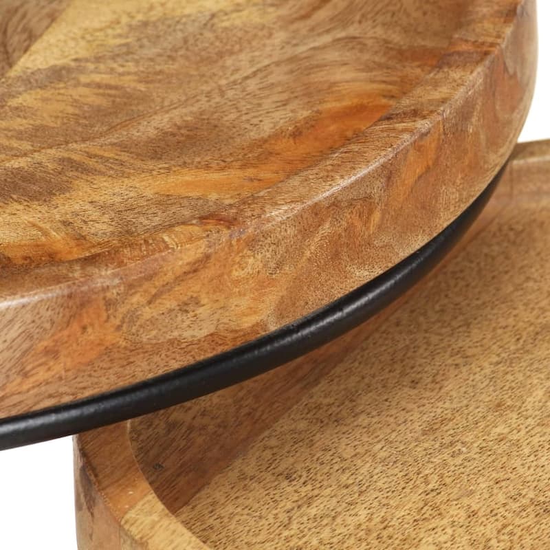 vidaXL Coffee Table Set 2 Piece Round End Sofa Table Solid Wood and Steel