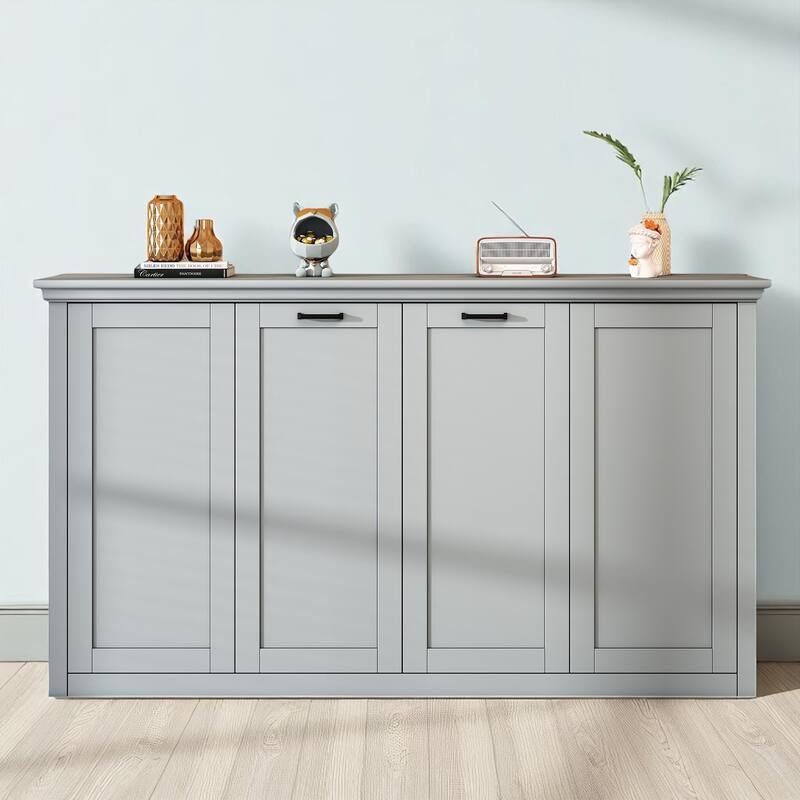 Twin Size Murphy Bed Cabinet with Foldable Frame, Space-Saving Wall Bed, No Box Spring Needed - Grey - Twin