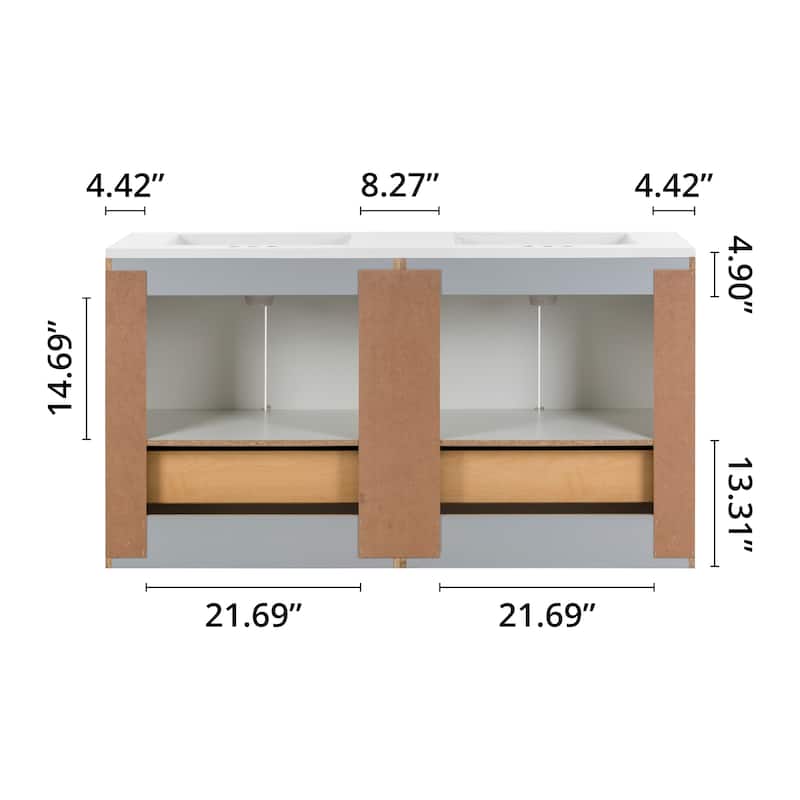 Spring Mill Cabinets Emlyn 60.5" Double Bathroom Vanity With Drawers and White Sink Top