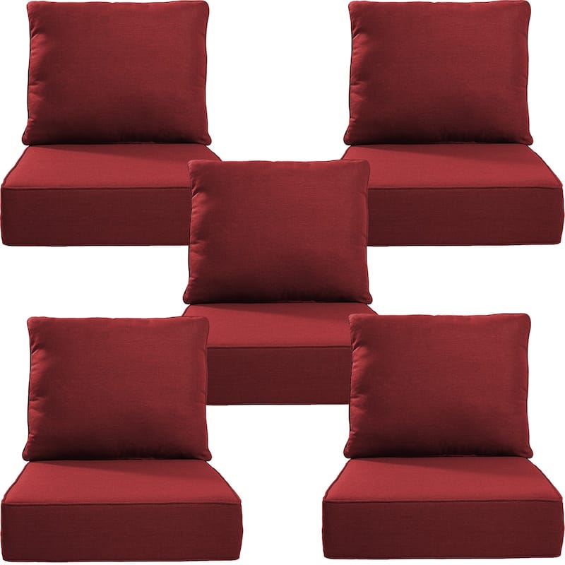 22" W x 24" D x 6" T Water & Fade Resistant Outdoor Lounge Chair Replacement Cushion Set - 5 Sets - Red