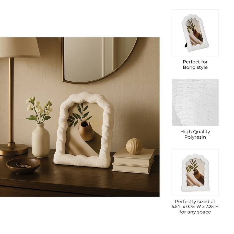 Resin Sculptured Wavy Arch Photo Frame - White