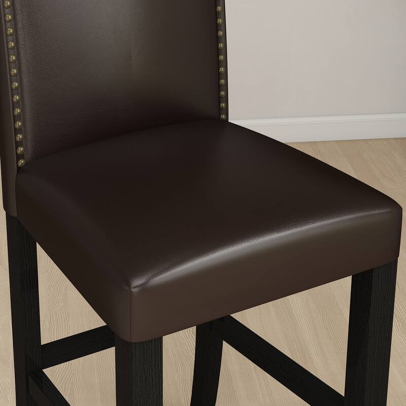 24 Inches Faux Leather Counter Height Bar Stools with Nailhead Trim