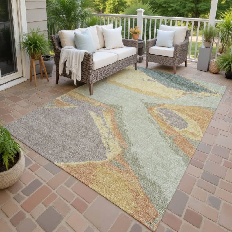 Machine Washable Indoor/ Outdoor Modern Cheney Chantille Rug - Celery - 3' x 5'