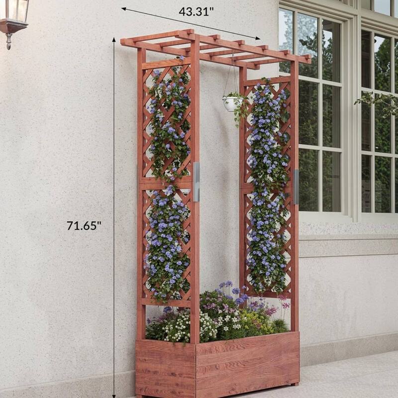 Freestanding Garden Bed Raised Wooden Planter Box with Trellis