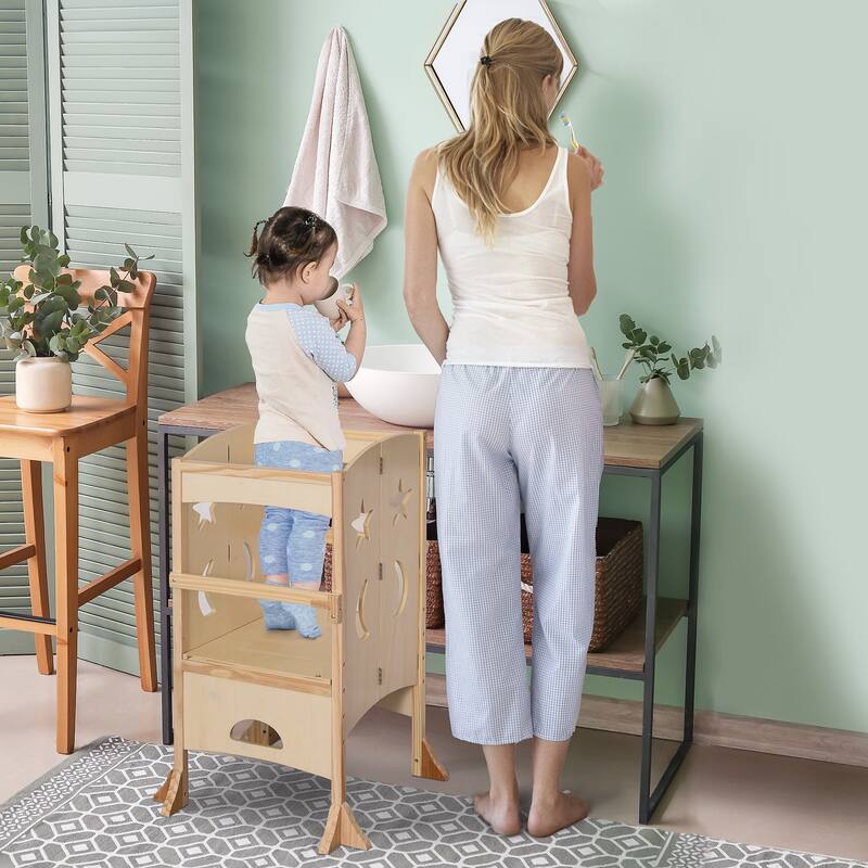 Qaba Kids Step Stool Folding Design, Bed Step Stool - 22" L x 22" W x 36.5" H