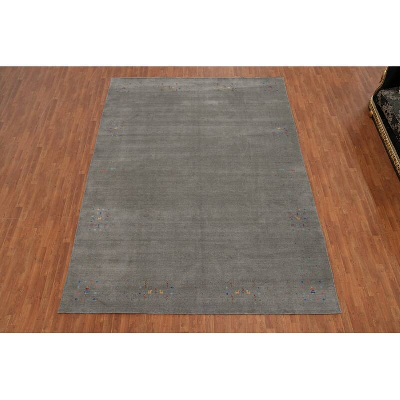 Hand Knotted Oriental 100% Wool Carpet Tribal Animal Pictorial Greys & Charcoal Gabbeh Area Rug - 12' 6'' X 9' 3''