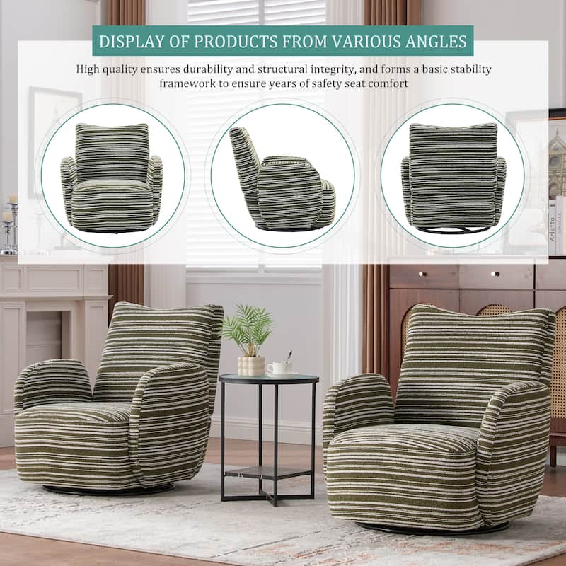 HOMEFUN Boucle Upholstered 360° Swivel Fabric Striped Armrest Leisure Chair for Living room and Bedroom