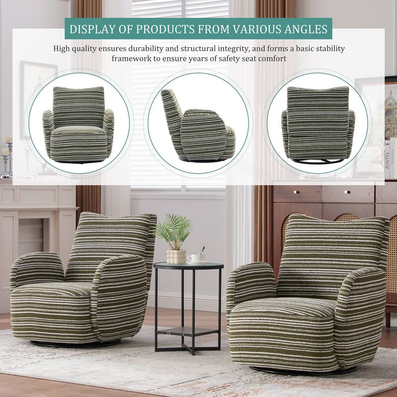 Modern Style 360°Swivel Leisure Chair Fabric Striped Armrest Swivel Chair with sand-rimmed fabric and metal bracket