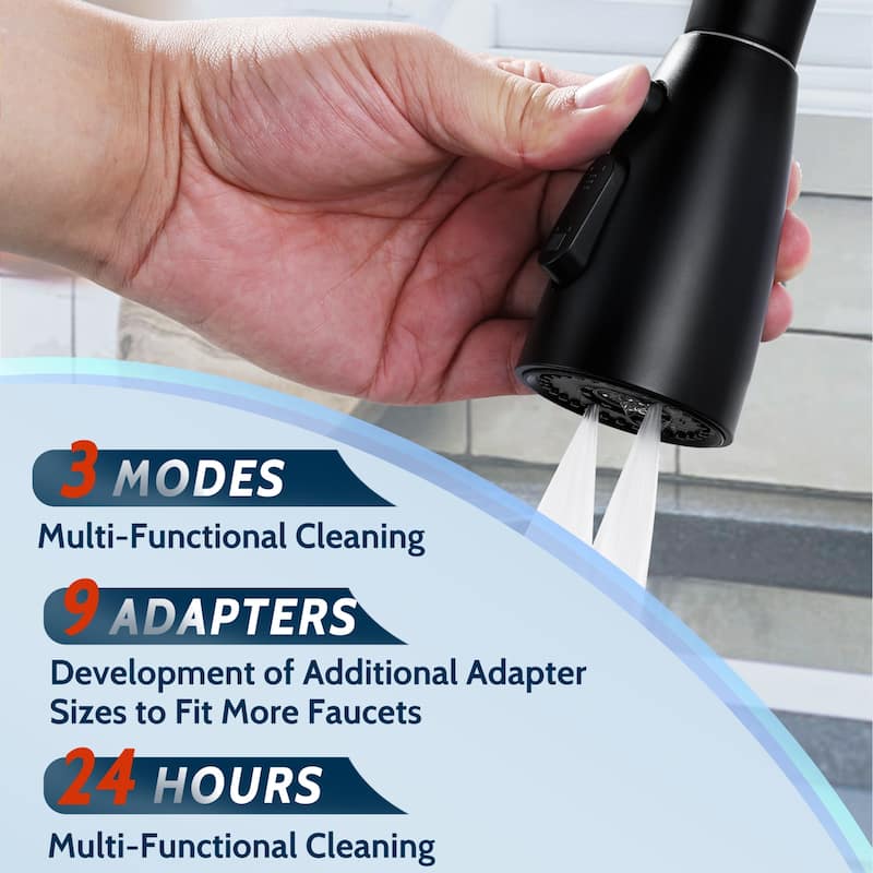 WOWOW Modern Kitchen Faucets Head with 3-Spray Modes and 9 Adapters