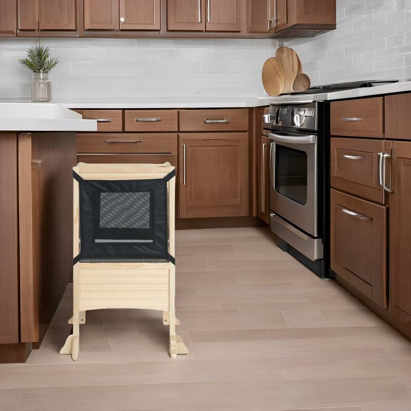 Kids Wooden Kitchen Step Stool with Safety Rails and Anti-Slip Mat, Kids Countertop Step Stools for Kids