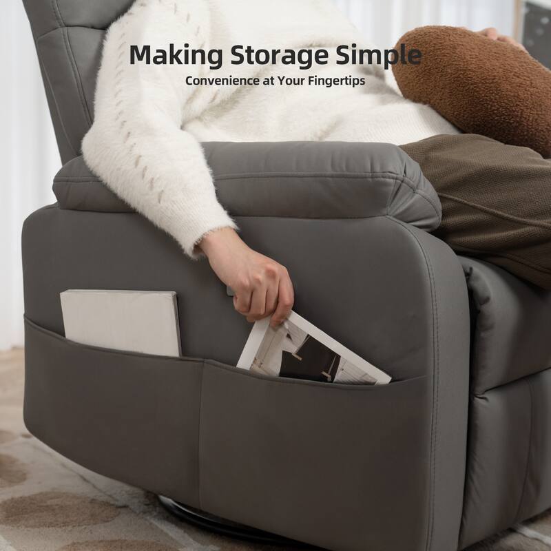 Electric Power Swivel Recliner Chair - Oversized PU Leather Massage Recliner with USB/Type-C Charging