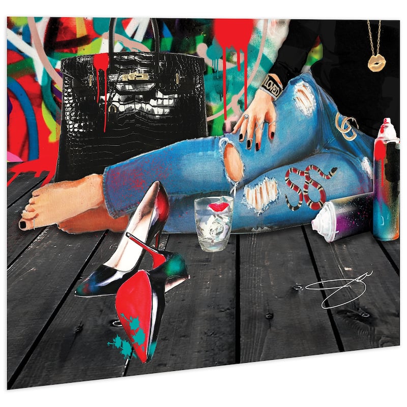 "100% Fashion Woman" Frameless Free Floating Tempered Glass Panel Graphic Wall Art 32 in. x 48 in.