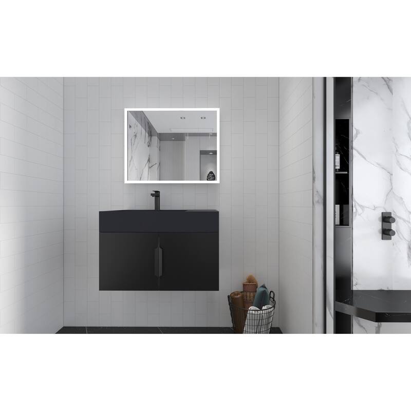 Amazon 30" Wall Mounted Bathroom Left Basin Vanity Set w/ Black Top