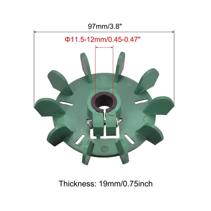 10 Impeller Plastic Motor Fan Vane Round Wheel 11.5-12mm Inner Dia - Green