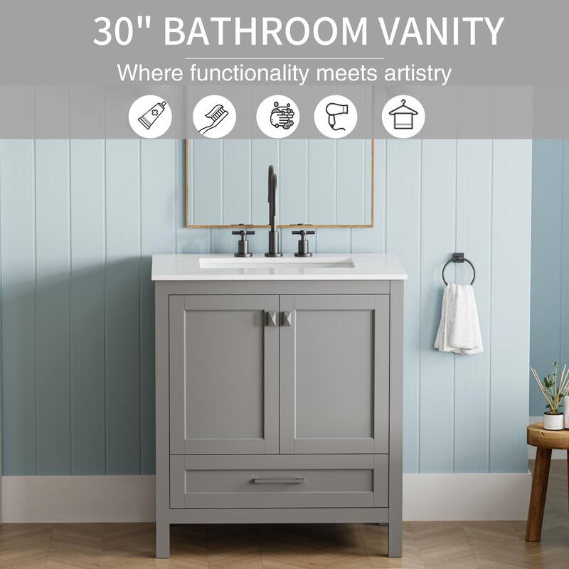 Bathroom Vanity with Sink, Storage Cabinet with Marble Countertop, Bathroom Vanities with Soft Close Doors and Large Drawer