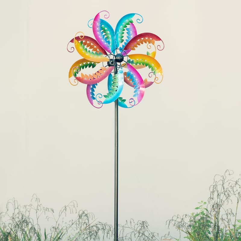 Alpine Corporation Outdoor Wind Spinner Stake Yard Decoration - Yellow - Iron