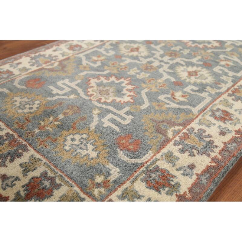 Gray Geometric Oushak Indian Accent Rug Hand-Knotted Wool Carpet - 3'1"x 5'4"