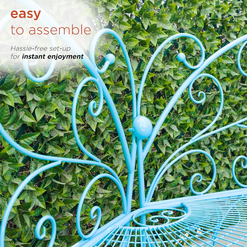 Alpine Corporation 62" x 26" Outdoor 2 Person Metal Butterfly Shaped Garden Bench